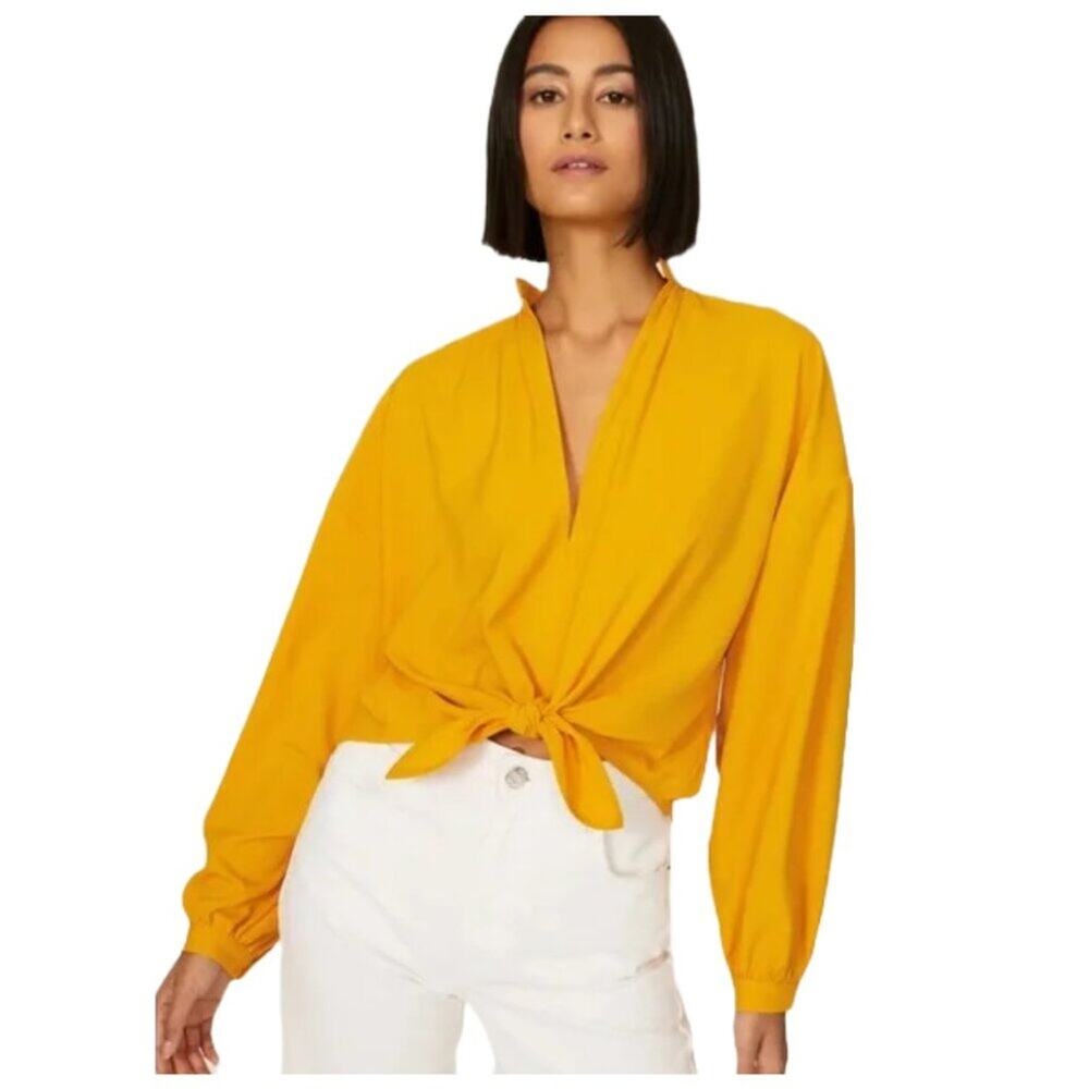 Tome Collective Yellow Tie Front Long Sleeve Blouse SZ S